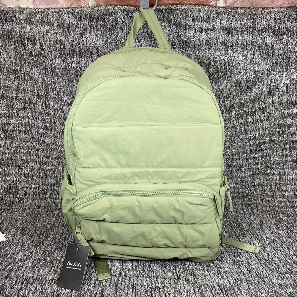 Uselike Quilted Puffer Backpack NWT Sage Green Laptop Travel School Bookbag Bag